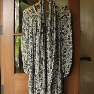 ISABEL MARANT, midi dress, blue and white floral, size 36, removable belt